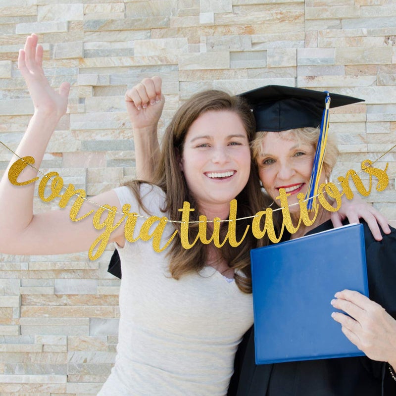 LeeSky Gold Glitter Congratulations Banner Congratulations Graduate Banner Congratulations Garland Decorations for College 2025 Graduation Party Decorations Gold - Image 2